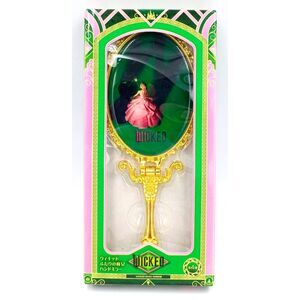 RARE Wicked Movie Japanese Glass Hand Mirror Stand Metal Gold Glinda Elphaba NEW